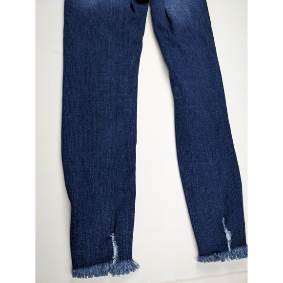 KanCan High Rise Skinny Stretch Jeans Womens Distress Hem Sz 25 Button Dark Wash - Picture 3 of 10